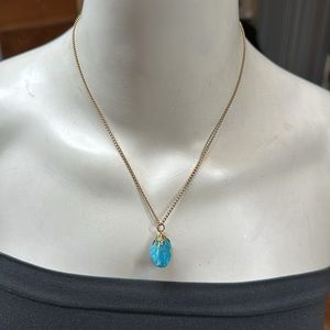 Blue agate stone natural polished style pendant necklace